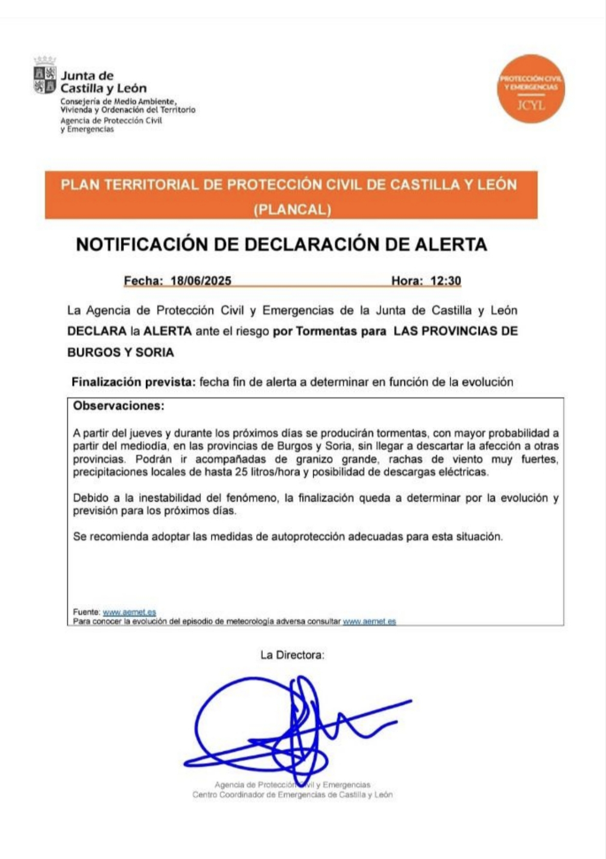 Notificación alerta por tormentas